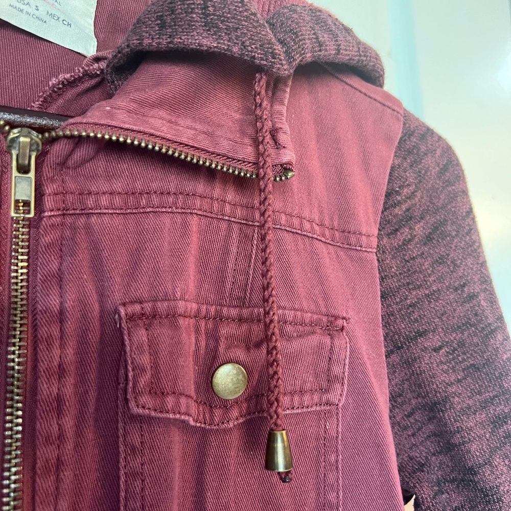 Ashley By 26 International Burgundy Utility Jacket with Hood - Picture 4 of 6